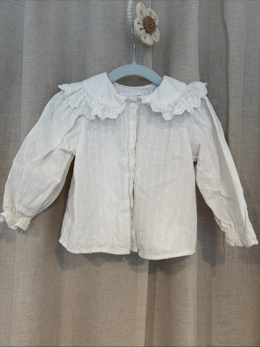 Zara White Eyelet Ruffle-Collar Button-Up Baby Blouse